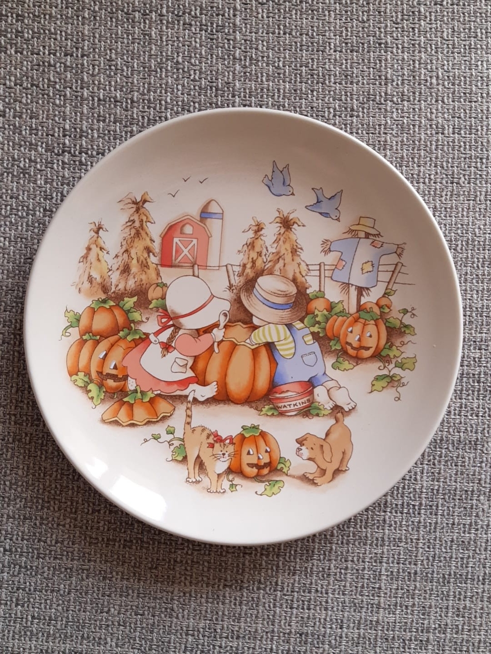 90s Country Kids White and Orange Pumpkin Harvest Dessert Plate